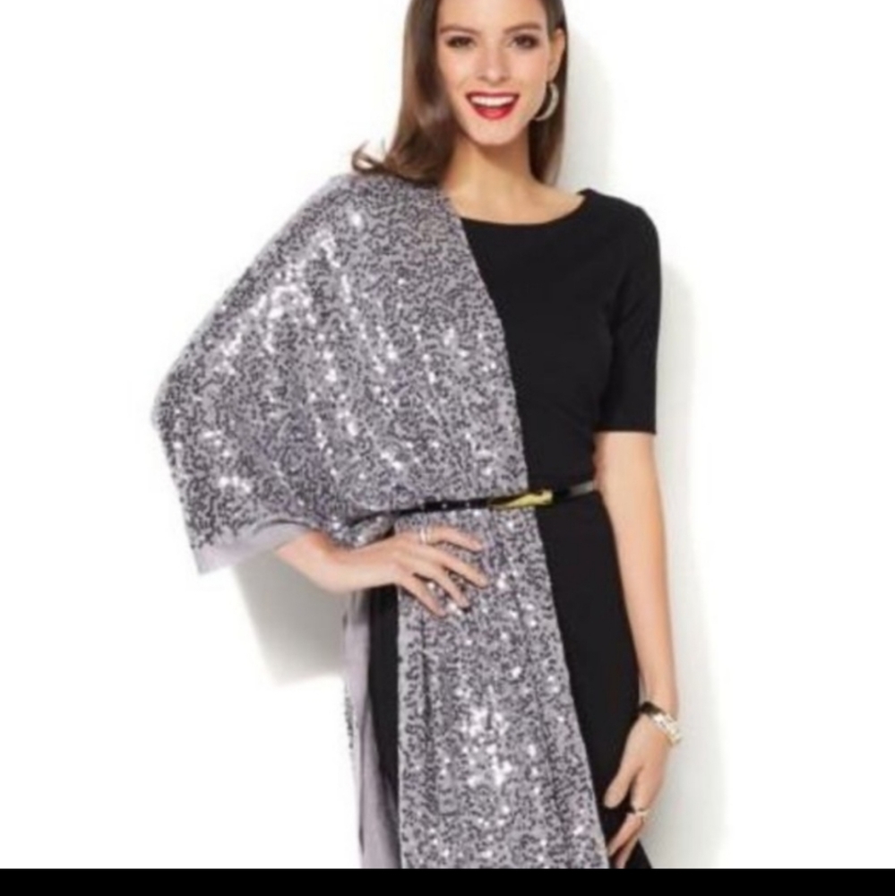 IMAN global chic sequined wrap in pewter gray/silver